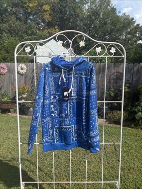 American Stitch Blue Bandana-Print Crewneck Hoodie